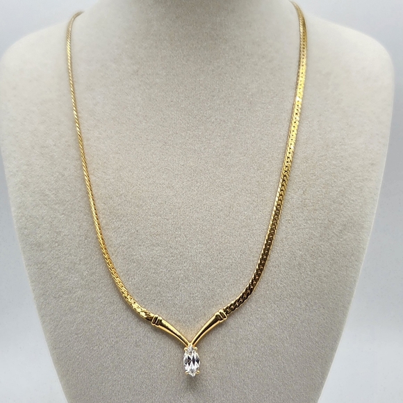 Avon Jewelry - Vintage Avon Marquise Crystal Tennis Style Y-Necklace Gold Tone 17"